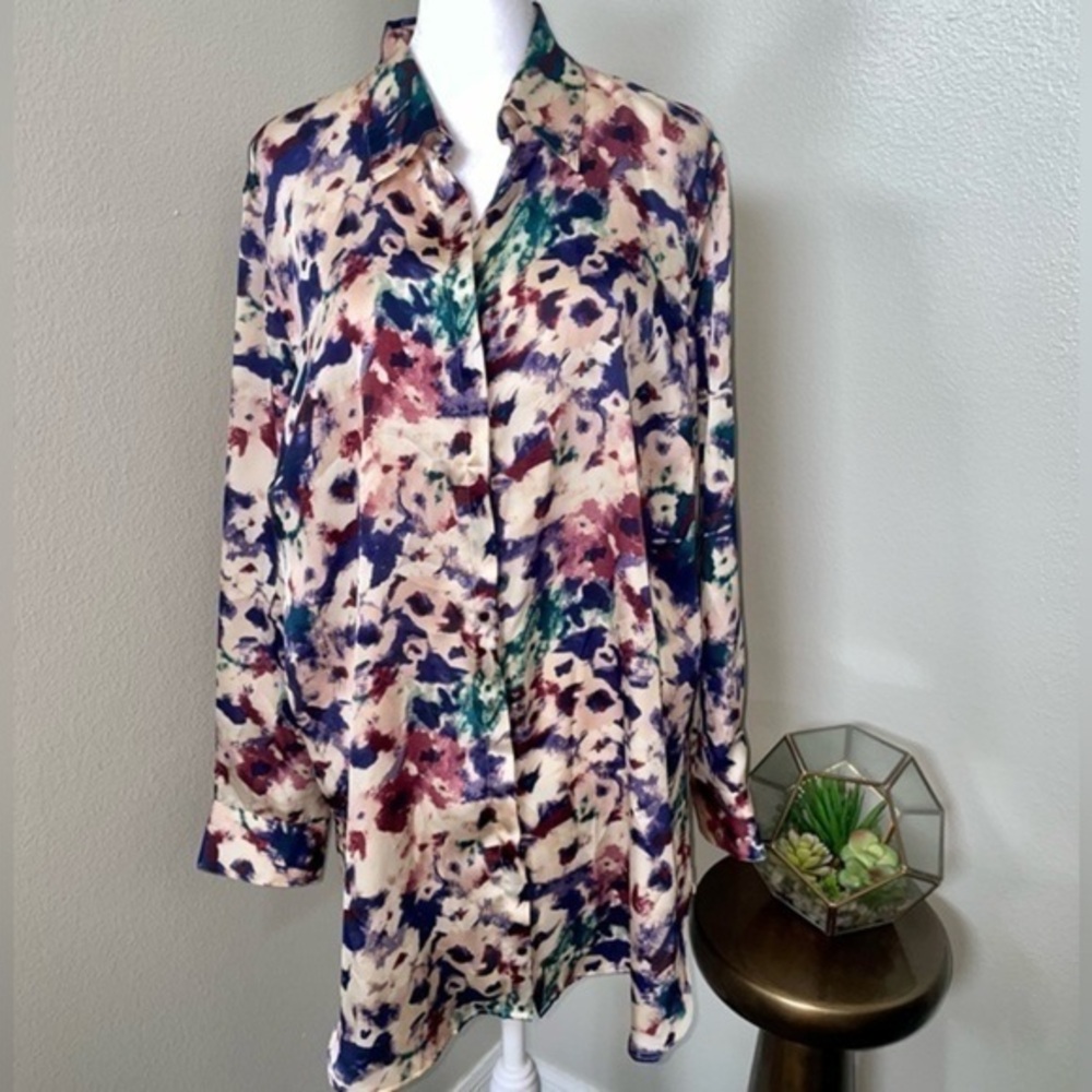 Lauren Ralph Lauren Floral Button Up Satin Blouse 1X